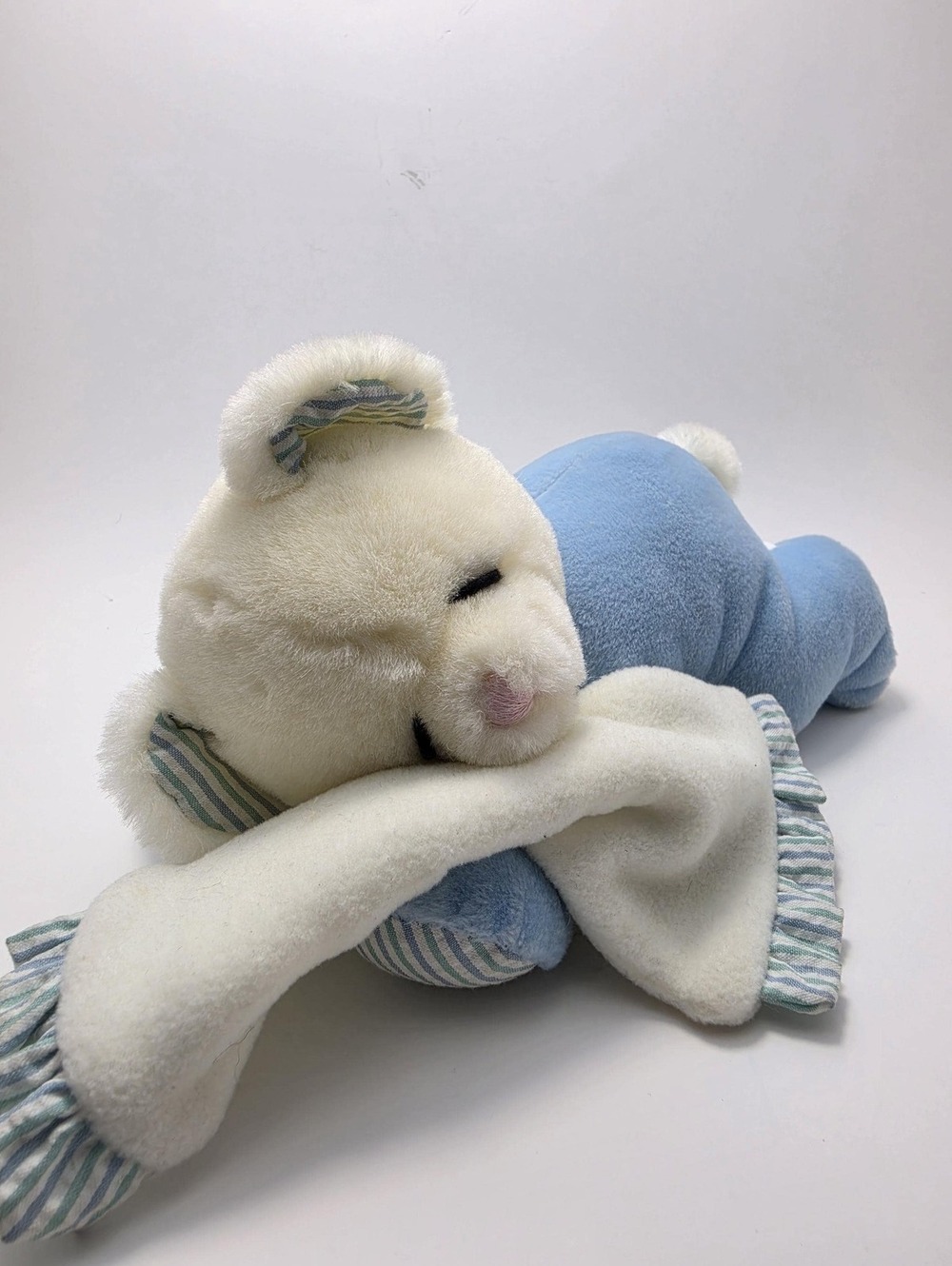 Russ Berrie "Sweet Dreams" Blue White Plush Bear Lovey Rattle Security (8 inch)